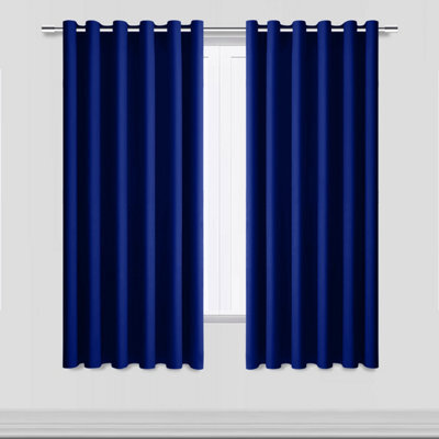 Bedlooms Navy Thermal Insulated Blackout Window Eyelet Curtain (Pair) 66 X 54 Inches With Tie Backs Two