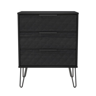 Anzio Matt Black Ash 3 Drawer Chest (H)737mm (W)575mm (D)395mm - image 1