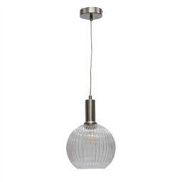 First Choice Lighting Set Of 2 Betchley - Clear Ribbed Globe Satin Nickel Deco Pendants - thumbnail 2