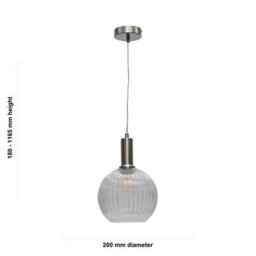 First Choice Lighting Set Of 2 Betchley - Clear Ribbed Globe Satin Nickel Deco Pendants - thumbnail 6