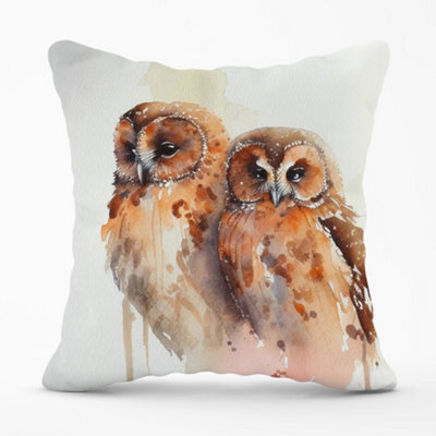 Warren Reed Designer Loving Tawny Owls Watercolour Cushions 60Cm X 60Cm - image 1