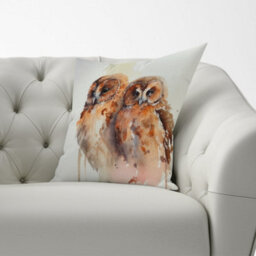 Warren Reed Designer Loving Tawny Owls Watercolour Cushions 60Cm X 60Cm - thumbnail 2