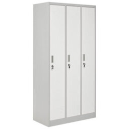 Beliani 3-Door Storage Locker Athlete Metal Grey/ White