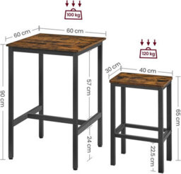 Songmics Dining Table And Chairs Set, Bar Table And Stools Set, 60 X 60 X 90 Cm Small Kitchen Table, 30 X 40 X 65 Cm Chairs - thumbnail 9
