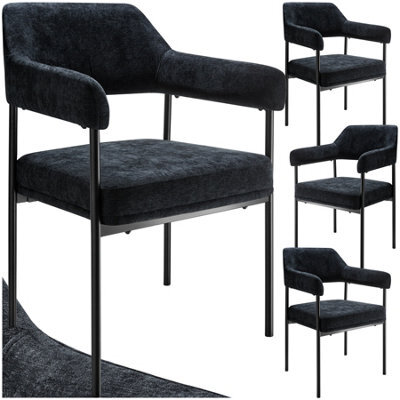 Tectake Set Of 4 Armchair Doé - Durable Fabric, Black Powder-Coated Legs, 120 Kg Load, 58 X 62 X 85 Cm - Woven Fabric Black/black - image 1