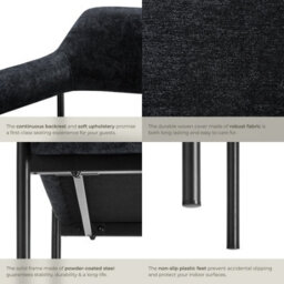 Tectake Set Of 4 Armchair Doé - Durable Fabric, Black Powder-Coated Legs, 120 Kg Load, 58 X 62 X 85 Cm  - Woven Fabric Black/black - thumbnail 5