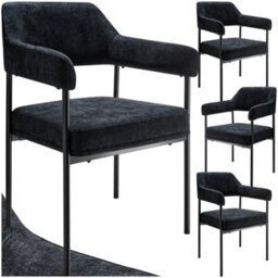 Tectake Set Of 4 Armchair Doé - Durable Fabric, Black Powder-Coated Legs, 120 Kg Load, 58 X 62 X 85 Cm  - Woven Fabric Black/black - thumbnail 1