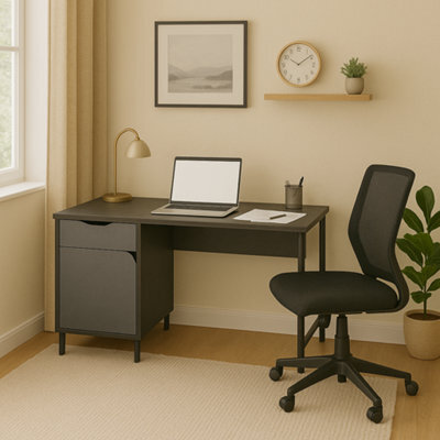 Vitinni Office Desk With Side Drawer And Cupboard For Home Office Or Student Desk, 55D X 120W X 75H Cm - image 1