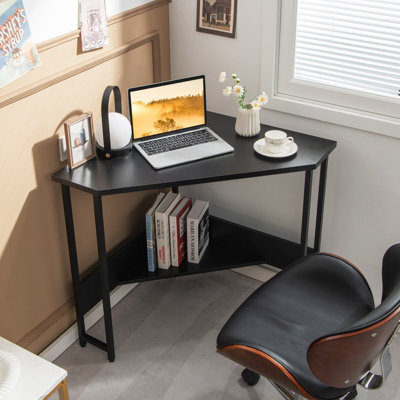 Costway Corner Desk Triangle Computer Desk Laptop Desk W/ Power Outlet - image 1