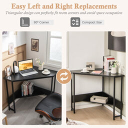 Costway Corner Desk Triangle Computer Desk Laptop Desk W/ Power Outlet - thumbnail 4
