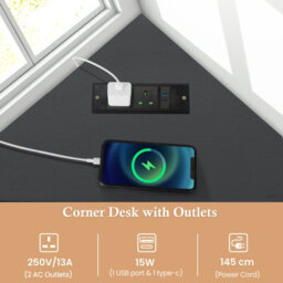 Costway Corner Desk Triangle Computer Desk Laptop Desk W/ Power Outlet - thumbnail 6