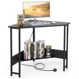 Costway Corner Desk Triangle Computer Desk Laptop Desk W/ Power Outlet - thumbnail 2
