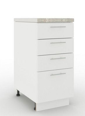 Jd Greta Adjustable Legs Kitchen Drawer Unit 400mm Storage Cabinet With Door Shelf 40Cm - White Matt With Worktop - image 1