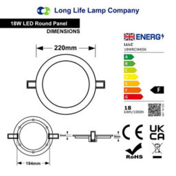 Long Life Lamps Company 18W Led Round Recessed Ceiling Panel 6500K Cool White - thumbnail 2