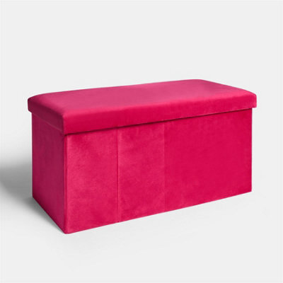 OHS Folding Ottoman Pink Storage Box Footstool Tub Space Saving Velvet Seat, Rectangle - image 1