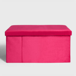 OHS Folding Ottoman Pink Storage Box Footstool Tub Space Saving Velvet Seat, Rectangle - thumbnail 2