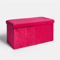OHS Folding Ottoman Pink Storage Box Footstool Tub Space Saving Velvet Seat, Rectangle - thumbnail 1