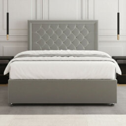 REGIONAL FURNISHINGS Divan Bed Set Silver Plush Velvet Upholstered 24Inch Headboard 2Drawers Footend & No Mattress In Double King 4Ft 6Ft Sizes - thumbnail 3