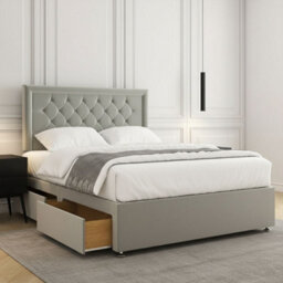 REGIONAL FURNISHINGS Divan Bed Set Silver Plush Velvet Upholstered 24Inch Headboard 2Drawers Footend & No Mattress In Double King 4Ft 6Ft Sizes - thumbnail 2