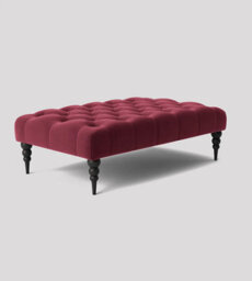Alyana 137Cm Rectangle Ottoman Bench With Wooden Legs- Claret Red Plush Velvet Chesterfield Upholstered Footstool