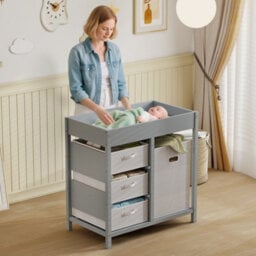 Aiyaplay Baby Changing Unit With 4 Drawers, Diaper Changing Table, Grey