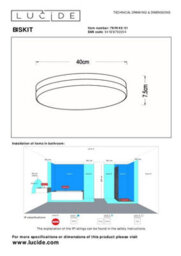 Lucide Biskit Modern Flush Ceiling Light Bathroom 40Cm - Led - 1X36W 2700K - Ip44 - White - thumbnail 7