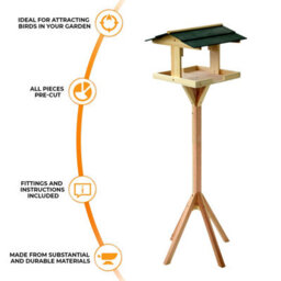 Crystals Traditional Wooden Bird Table Garden Birds Feeder Feeding Station Free Standing - thumbnail 4