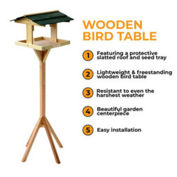 Crystals Traditional Wooden Bird Table Garden Birds Feeder Feeding Station Free Standing - thumbnail 5
