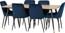 Seconique Hamilton Large Dining Set Oak Effect With 6 Sapphire Blue Velvet Avery Chairs - thumbnail 2