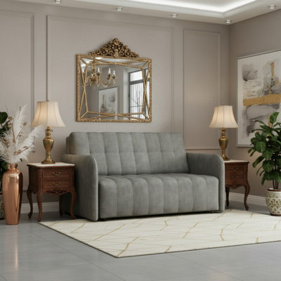 Viva Grand Iii Upholstered Sofa Bed With Sleeping Function Storage Compartment Wooden Legs Living Room 145Cm Grey - image 1