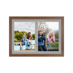 AK Frames 20X14 Walnut Modern Multi Photo Frame With Silver Mount - Holds 2 Apertures (2X) A4 Photos