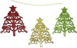 Shatchi 3Pcs Glitter Shapped Christmas Tree Xmas Party Hanging Ornament Décor - thumbnail 2