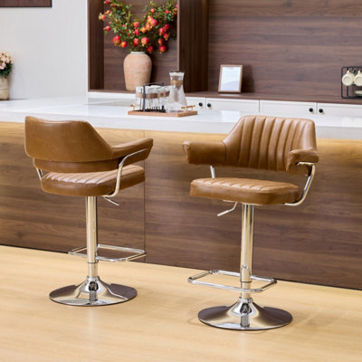 Monaco Tan Leather Effect Swivel Bar Stool With Chrome Frame - image 1