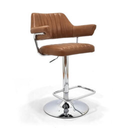 Monaco Tan Leather Effect Swivel Bar Stool With Chrome Frame - thumbnail 2