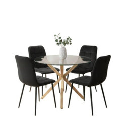 Kosy Koala Modern Round Glass Dining Table With 4 Black Velvet Tufted Chairs - thumbnail 2