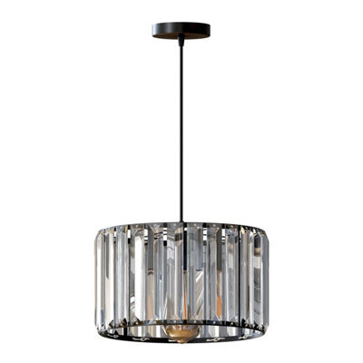 Ledsone Modern Crystal Glass Shade Mini Chandelier Pendant Light, Drum Shape E27 Ceiling Hanging Light Black Without Bulb, 20Cm - image 1