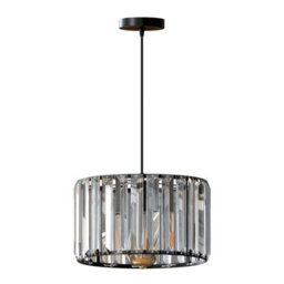 Ledsone Modern Crystal Glass Shade Mini Chandelier Pendant Light, Drum Shape E27 Ceiling Hanging Light Black Without Bulb, 20Cm - thumbnail 1