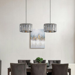 Ledsone Modern Crystal Glass Shade Mini Chandelier Pendant Light, Drum Shape E27 Ceiling Hanging Light Black Without Bulb, 20Cm - thumbnail 4