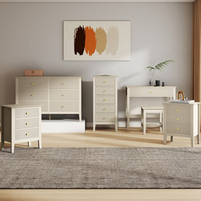 Melody Maison Chest Of Drawers, Tall Bedside Table, Pair Of Bedside Tables & Dressing Table Set - Hales Taupe Range - image 1