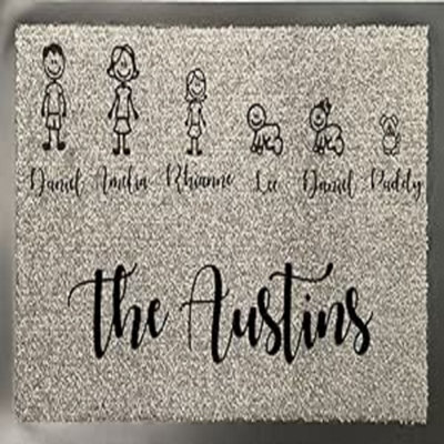 One of a Kind Design UK One Of Kind Uk Personalised Family Doormat 100% Nylon, Stick Figure Design With Surname, Non-Slip Rubber, 8mm Pile, Machine Wash - image 1