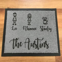 One of a Kind Design UK One Of Kind Uk Personalised Family Doormat 100% Nylon, Stick Figure Design With Surname, Non-Slip Rubber, 8mm Pile, Machine Wash - thumbnail 3