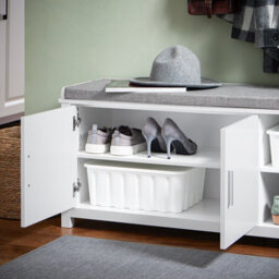 Sobuy Fsr168-W, Hallway Storage Bench Shoe Bench Shoe Cabinet Shoe Rack With Seat Cushion,white,w105Xd35Xh50 - thumbnail 4