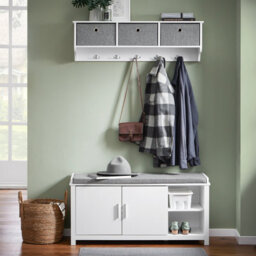 Sobuy Fsr168-W, Hallway Storage Bench Shoe Bench Shoe Cabinet Shoe Rack With Seat Cushion,white,w105Xd35Xh50 - thumbnail 2
