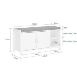 Sobuy Fsr168-W, Hallway Storage Bench Shoe Bench Shoe Cabinet Shoe Rack With Seat Cushion,white,w105Xd35Xh50 - thumbnail 3