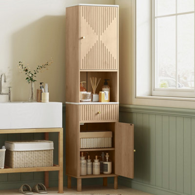 Homcom 168Cm Tall Bathroom Cabinet With Adjustable Shelves, Oak Wood Effect - image 1