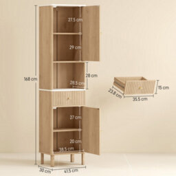 Homcom 168Cm Tall Bathroom Cabinet With Adjustable Shelves, Oak Wood Effect - thumbnail 3
