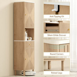 Homcom 168Cm Tall Bathroom Cabinet With Adjustable Shelves, Oak Wood Effect - thumbnail 7