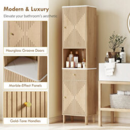 Homcom 168Cm Tall Bathroom Cabinet With Adjustable Shelves, Oak Wood Effect - thumbnail 4