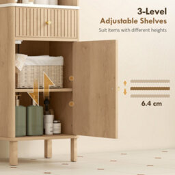 Homcom 168Cm Tall Bathroom Cabinet With Adjustable Shelves, Oak Wood Effect - thumbnail 6