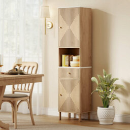 Homcom 168Cm Tall Bathroom Cabinet With Adjustable Shelves, Oak Wood Effect - thumbnail 9